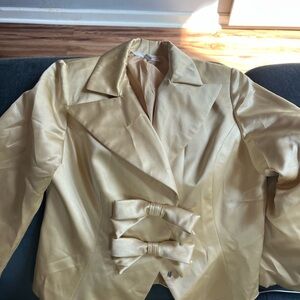 Elegant Cream Satin Women's Blazer and skirt